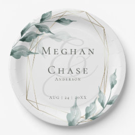 Hochzeitspapierplatte | Grayed Jade Green Botanica Pappteller