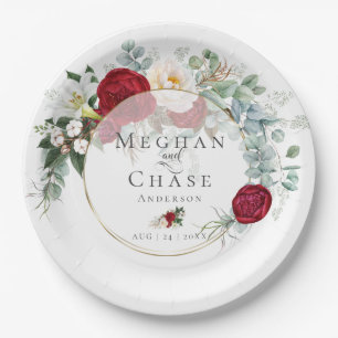 Hochzeitspapierplatte   Lebhafte Red Peony Bouquet Pappteller