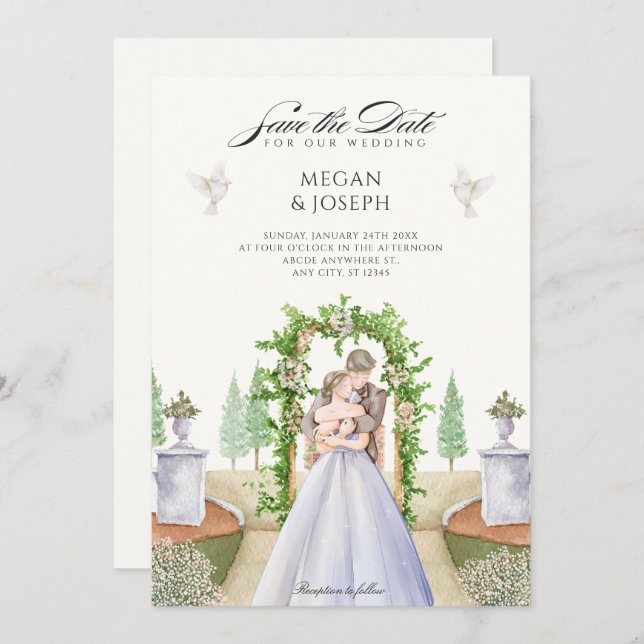 Hochzeitsparadies Aquarell Save The Date (Vorne/Hinten)