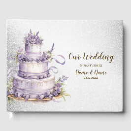 Hochzeitsparty Cake Lavendel Floral Wasserfarbe Gästebuch