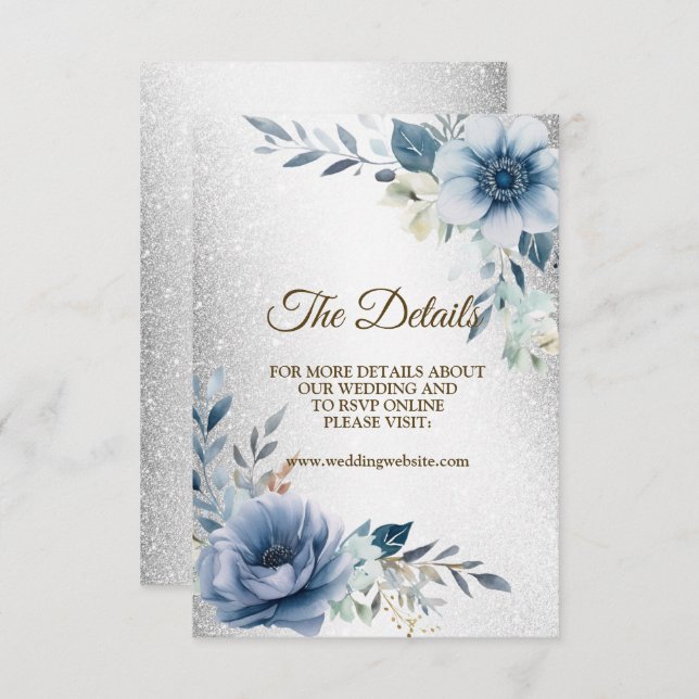 Hochzeitsparty Dusty Blue Watercolor Blume Silber Begleitkarte (Vorne/Hinten)