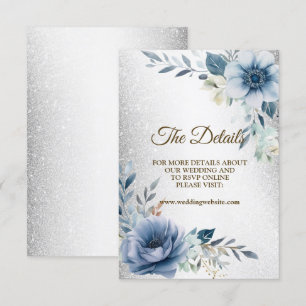 Hochzeitsparty Dusty Blue Watercolor Blume Silber Begleitkarte