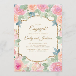 Hochzeitsparty Pink Peach Floral Gold Einladung