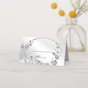 Hochzeitsparty Silver Hearts Gray Black Elegant Platzkarte