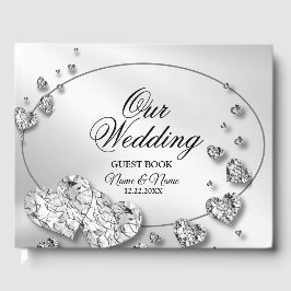 Hochzeitsparty Silver Hearts Gray Elegant Gästebuch