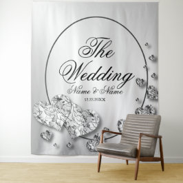 Hochzeitsparty Silver Hearts Gray Elegant Wandteppich