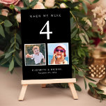 Hochzeitspass Foto Black Tischnummer<br><div class="desc">Genießen Sie Ihre Hochzeitsempfangsdekoration mit den Schwarz-Weiß-Tischnummern, wobei jede Tischnummer den Fotos der Braut und des Bräutigams im selben Alter entspricht. Zum Beispiel, für Tabelle 5, personalisieren Sie die Tischnummer mit "5" und fügen Sie Fotos der Braut und Bräutigam, wenn sie 5 Jahre alt waren. Wenn Sie eine große Anzahl...</div>