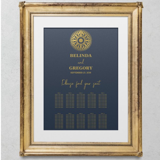 Hochzeitspass-Kompass für Hochzeitssessencharta Poster (Wedding Passport Compass Wedding Seating Chart)