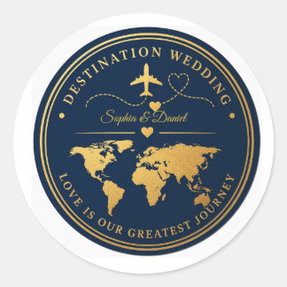 Hochzeitspass-Sticker Navy Gold Runder Aufkleber