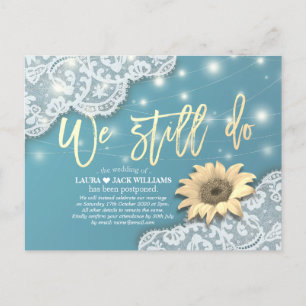 Hochzeitspause machen wir immer noch Sonnenblumen Ankündigungspostkarte