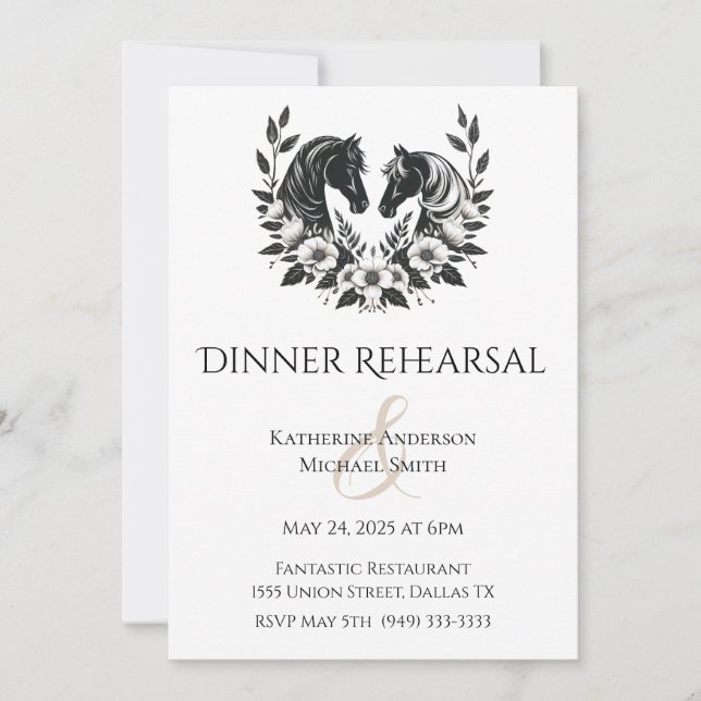 Hochzeitspferde und Blume Einladung (Vorderseite)