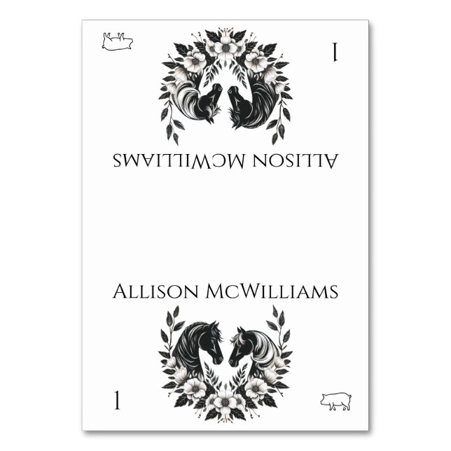 Hochzeitspferde und Blume - Schweinefleisch Tischnummer (Vorderseite)