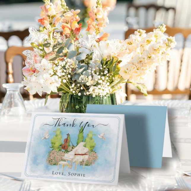 Hochzeitspiano Violine Blume Tauben Dankeschön Kar Dankeskarte (Von Creator hochgeladen)