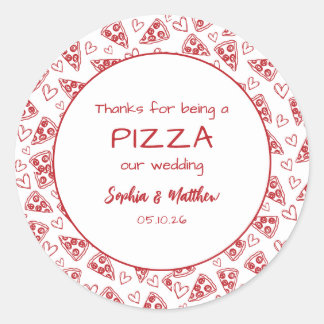 Hochzeitspizza nach dem Party Rot Italienische Han Runder Aufkleber
