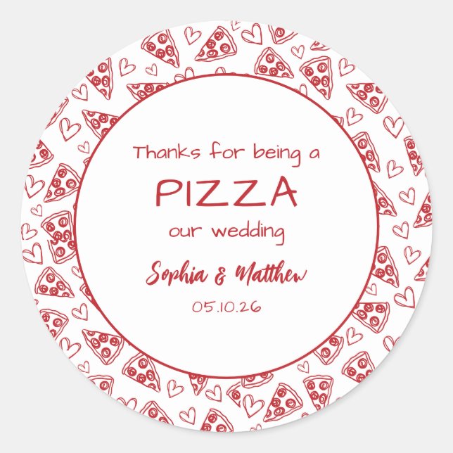 Hochzeitspizza nach dem Party Rot Italienische Han Runder Aufkleber (Vorderseite)