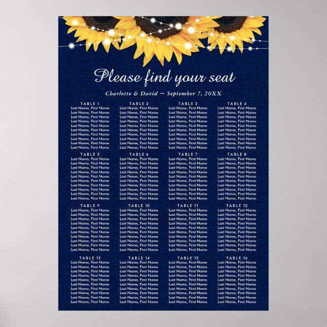 Hochzeitsplan für Hochzeiten von Blaublauer Sonnen Poster (Vorne)