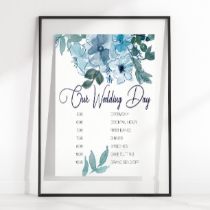 Hochzeitsplan für moderne Pastel Blue-Rose Poster