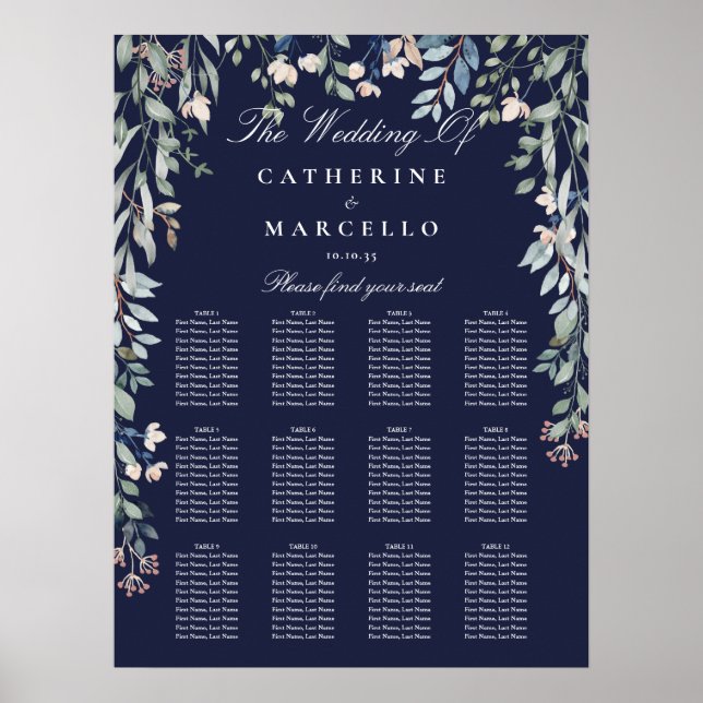 Hochzeitsplan für Navy Blue Wildblumen Poster (Vorne)
