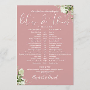 Hochzeitsplan mit Dusty Rose Grünzeug Zeitachse Programm