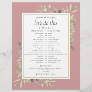 Hochzeitsplan mit Staubrose-Grünzeug-Zeitplan