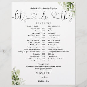 Hochzeitsplan Zeitplan mit Grünherzschrift