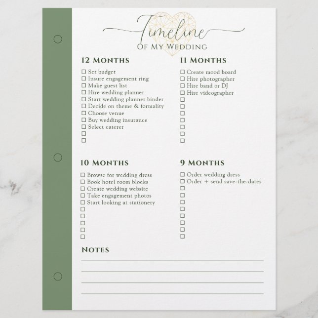 Hochzeitsplaner 12 - 5 Monate Zeitleiste Binder Se (Vorderseite)