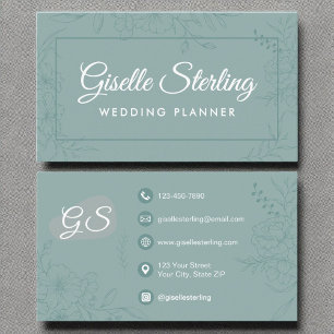 Hochzeitsplaner Aquamarine Blumenlinie Art Script Visitenkarte