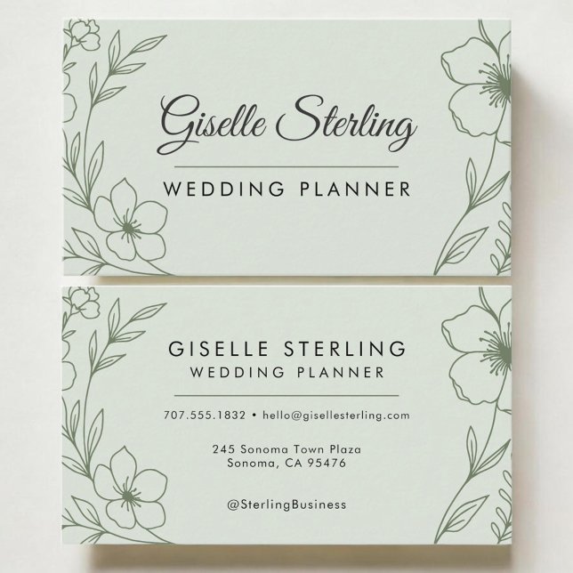 Hochzeitsplaner Botanisch Hellgrün Modern Visitenkarte (Von Creator hochgeladen)