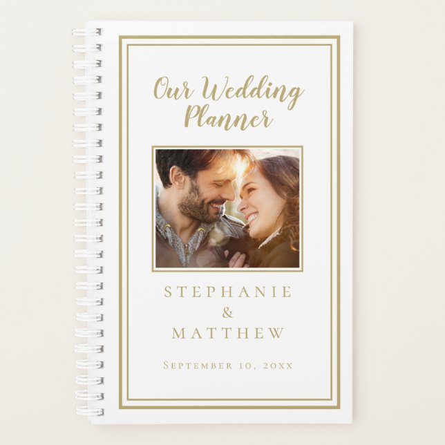 Hochzeitsplaner Custom Foto Elegantes Gold & Weiß Planer (Vorderseite)