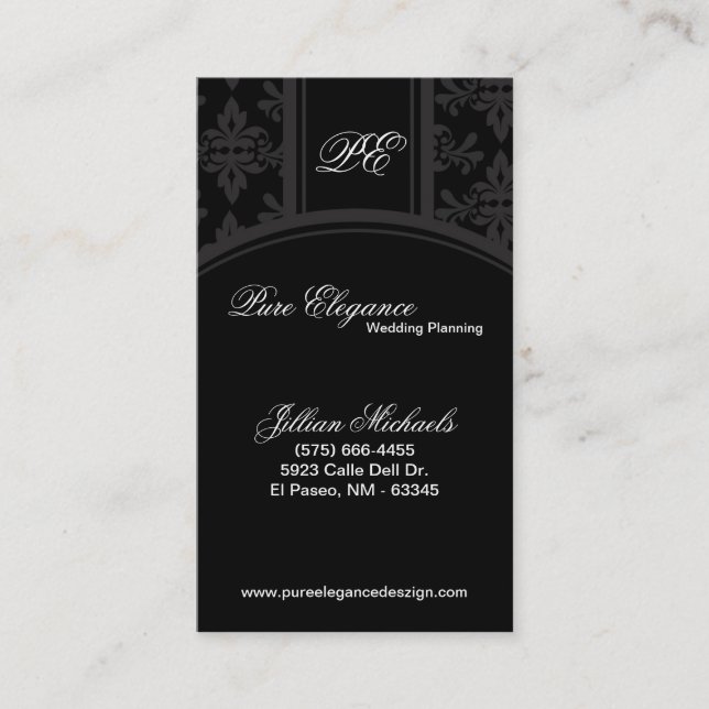 Hochzeitsplaner Damask Filigree Business Card Visitenkarte (Vorderseite)