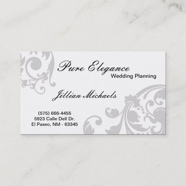 Hochzeitsplaner Damask Filigree Business Card Visitenkarte (Vorderseite)