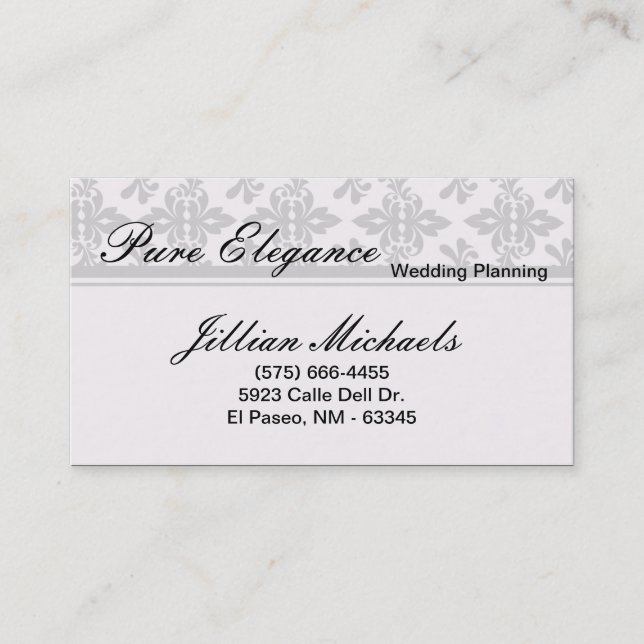 Hochzeitsplaner Damask Filigree Business Card Visitenkarte (Vorderseite)