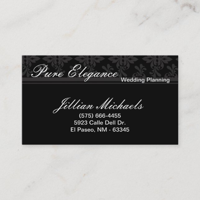 Hochzeitsplaner Damask Filigree Business Card Visitenkarte (Vorderseite)