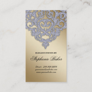Hochzeitsplaner Damask Silver Sparkle Gold Visitenkarte