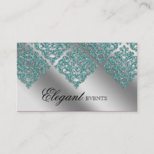 Hochzeitsplaner Damask Sparkle Silver Aquamarin Visitenkarte