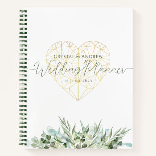 Hochzeitsplaner Elegant White Gold Heart Foliage Notizbuch