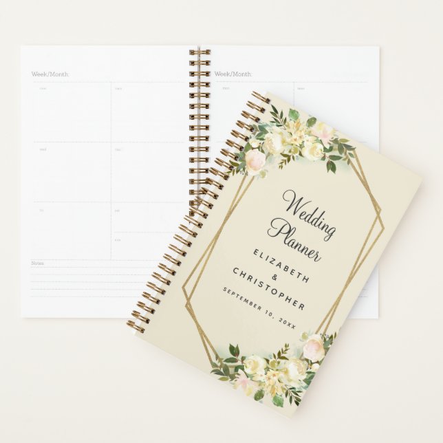 Hochzeitsplaner Eleganter Chic Watercolor Goldrahm Planer (Anzeige)