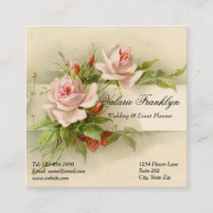 Hochzeitsplaner für Vintage-Rosa-Rosen Quadratische Visitenkarte