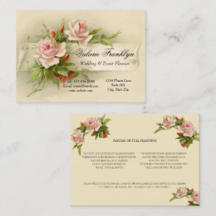 Hochzeitsplaner für Vintage-Rosa-Rosen Visitenkarte