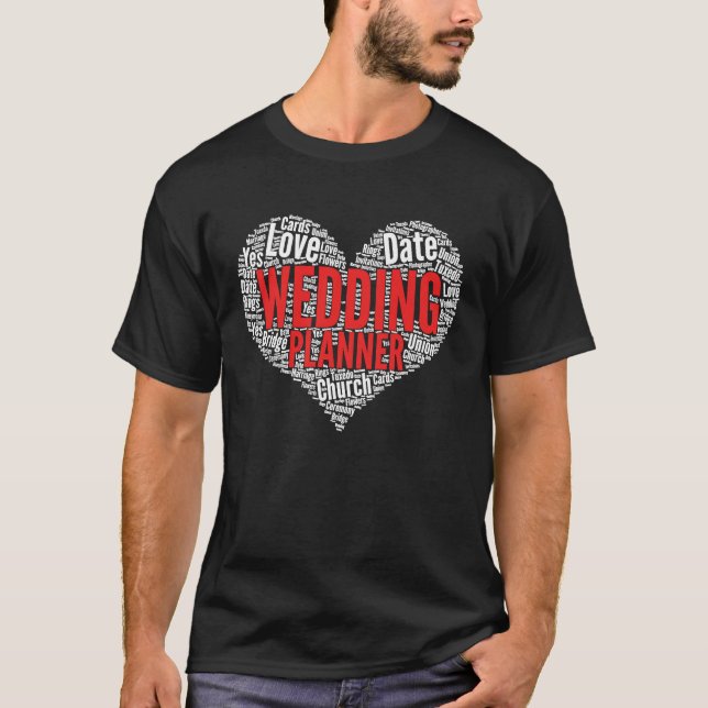 Hochzeitsplaner Herz Form Word Cloud T-Shirt (Vorderseite)