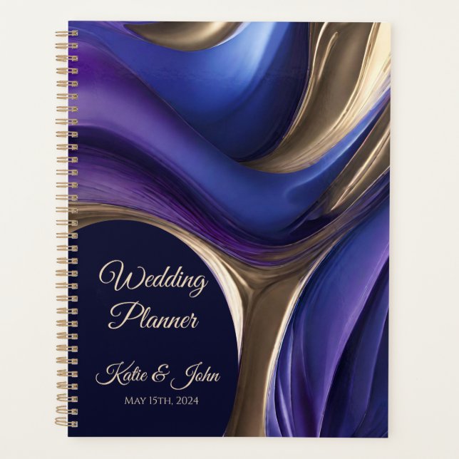 Hochzeitsplaner Moderne Abstrakt-blaue Lila Gold- Planer (Vorderseite)
