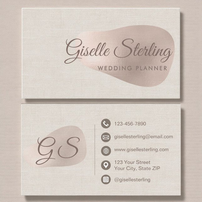 Hochzeitsplaner Neutrales Beige Leinen Abstract Visitenkarte (Von Creator hochgeladen)