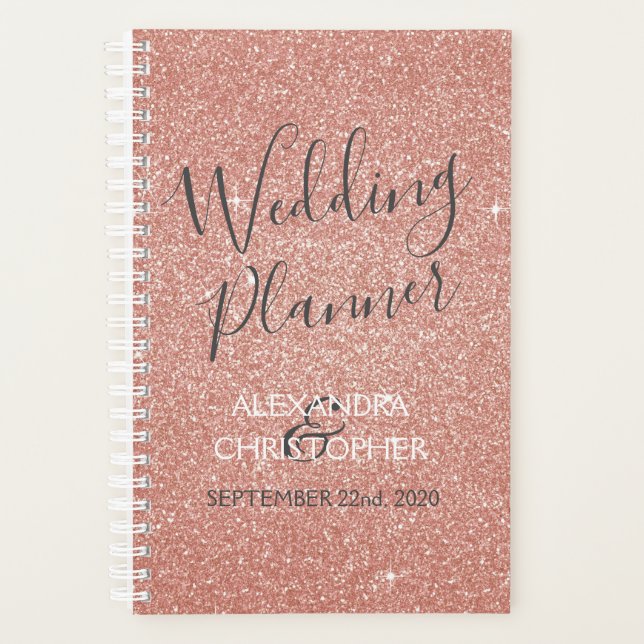 Hochzeitsplaner Rosa - Rose Gold Sparkle Glitzer Planer (Vorderseite)