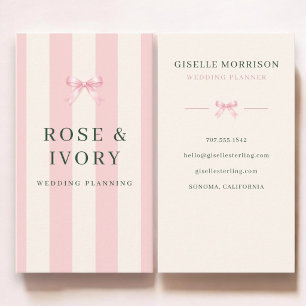 Hochzeitsplaner Rosa und Grün gestreifter preppy B Visitenkarte