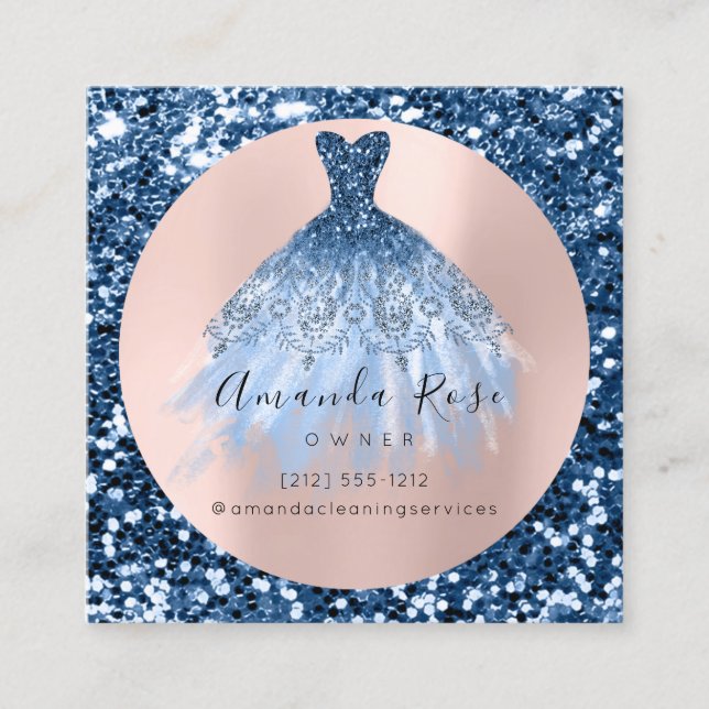 Hochzeitsplaner Rose Style Glitzer Blue Navy Terminkarte (Vorderseite)
