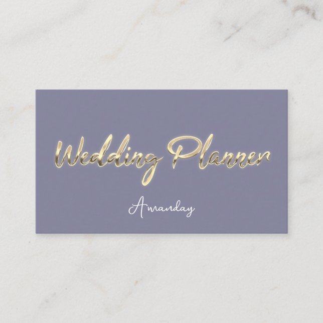 Hochzeitsplaner Script Gold QR Code Logo Grau blau Visitenkarte (Vorderseite)