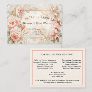 Hochzeitsplaner Vintage-Rosa Rosen Elegant Visitenkarte