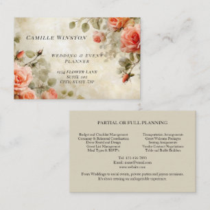 Hochzeitsplaner Vintage rosa Rosen elegant Visitenkarte