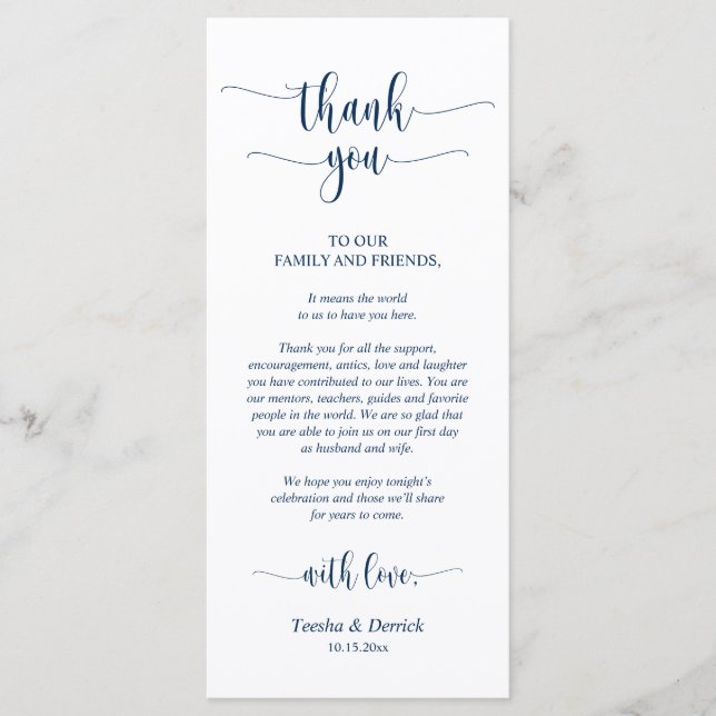 Hochzeitsplattform Vielen Dank, Navy Blue Card Programm (Vorderseite)