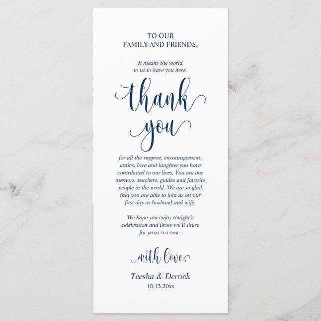 Hochzeitsplattform Vielen Dank, Navy Blue Card Programm (Vorderseite)